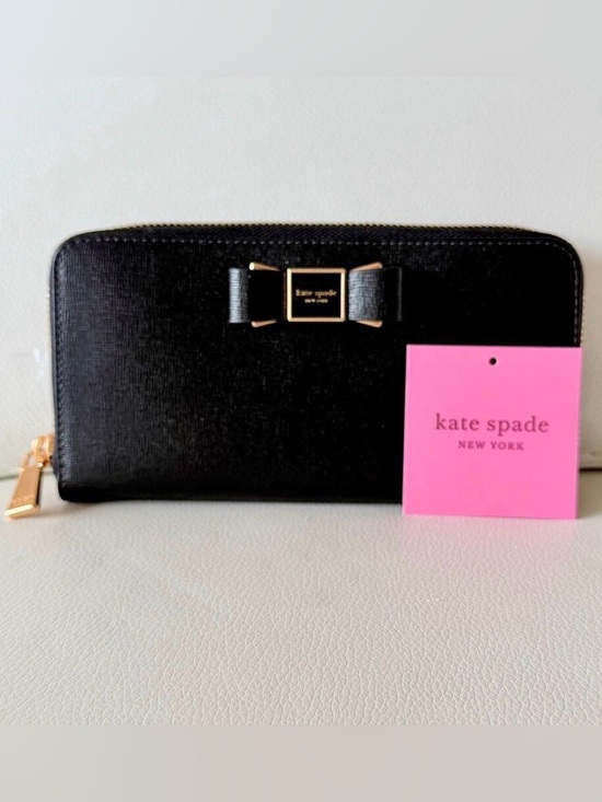 kate spade Handbags - NWT Kate Spade Black Leather Morgan Bow Embellished Zip Around Continental Walle